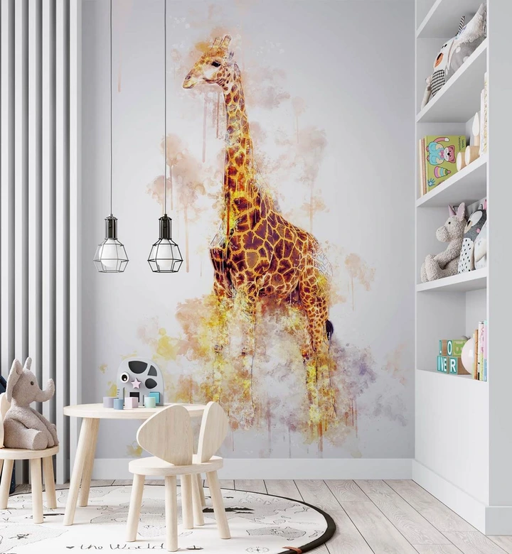 Fototapete, Für Kinderzimmer Pastellfarbene Giraffe 