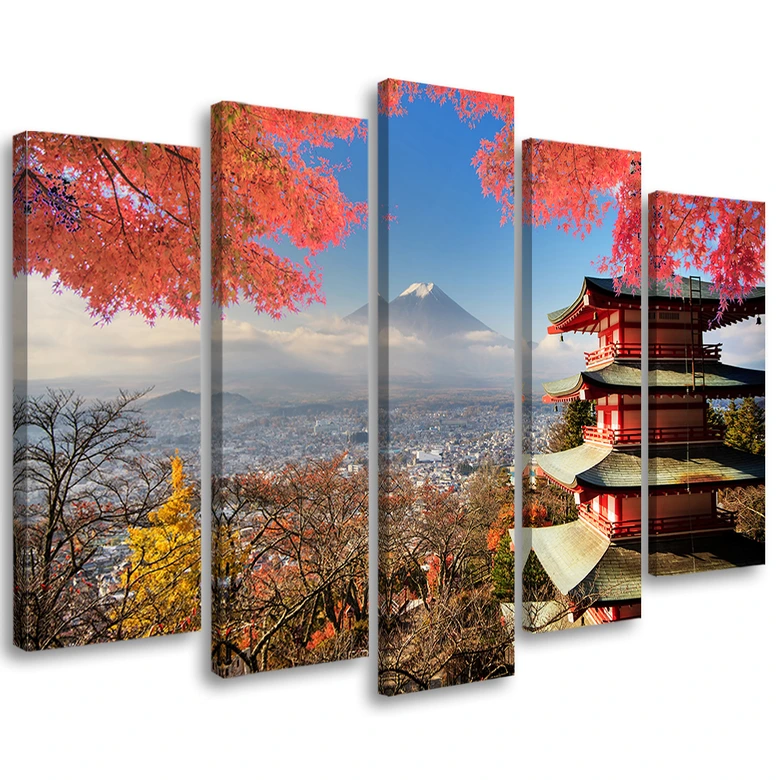 Leinwandbild 5 teilig, Japan Landschaft Berg 