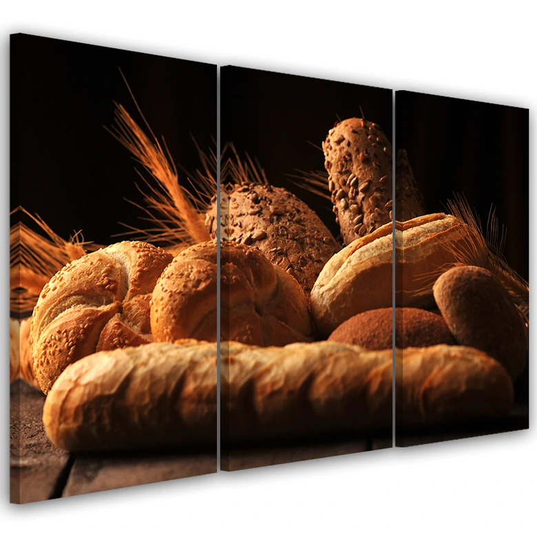 Leinwandbild 3-teilig, Brot und Weizen 