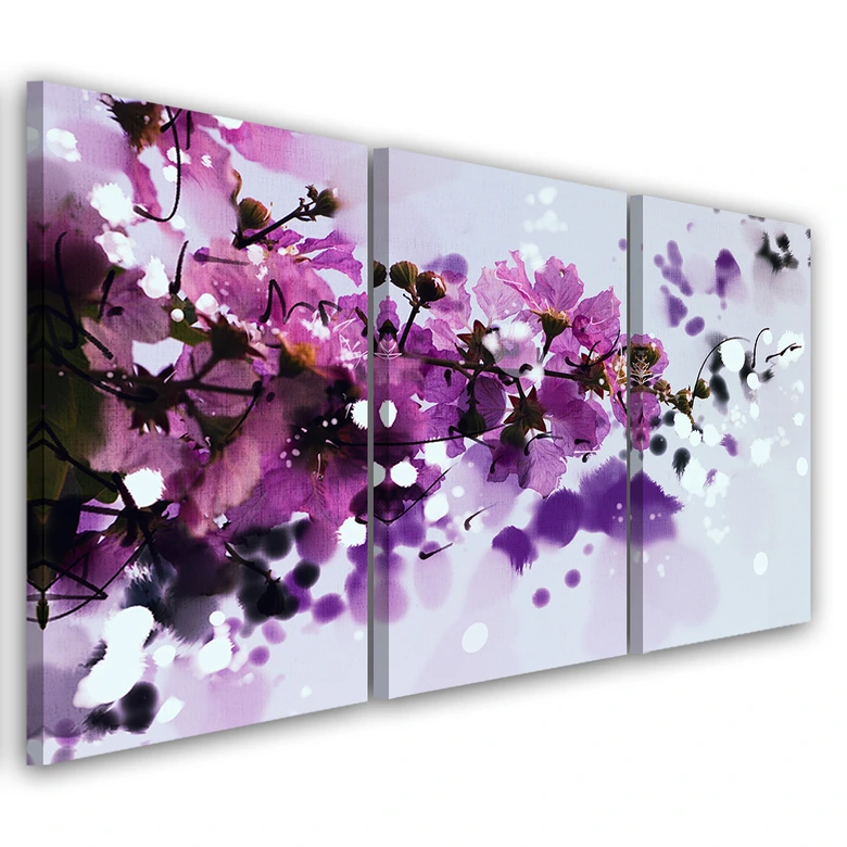 Leinwandbild 3-teilig, Blumen Lila Natur 