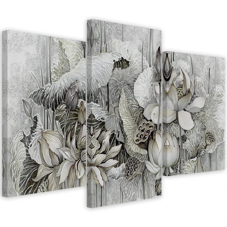 3-delige canvas print, heilige lotusbloemen 