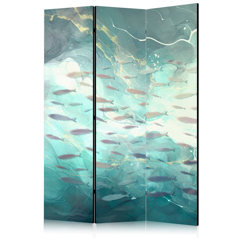 Paravent, Raumteiler freistehend, Trennwand - Escaping Fish in Muted Colors Among Sea Depths 