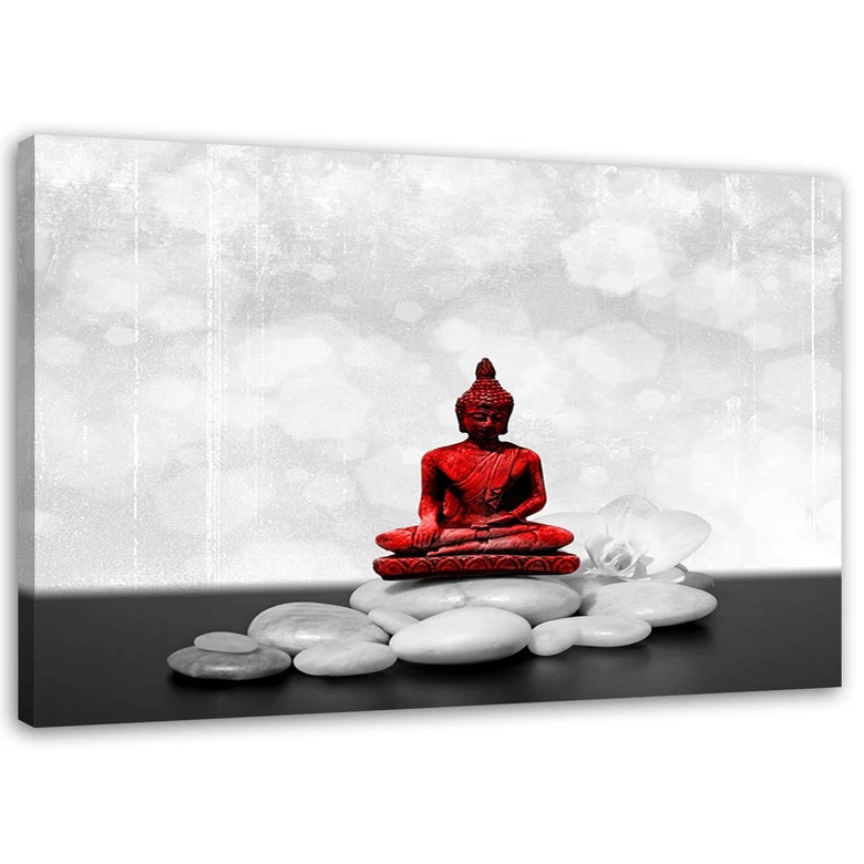 Leinwandbild, Roter Buddha auf Steinen 