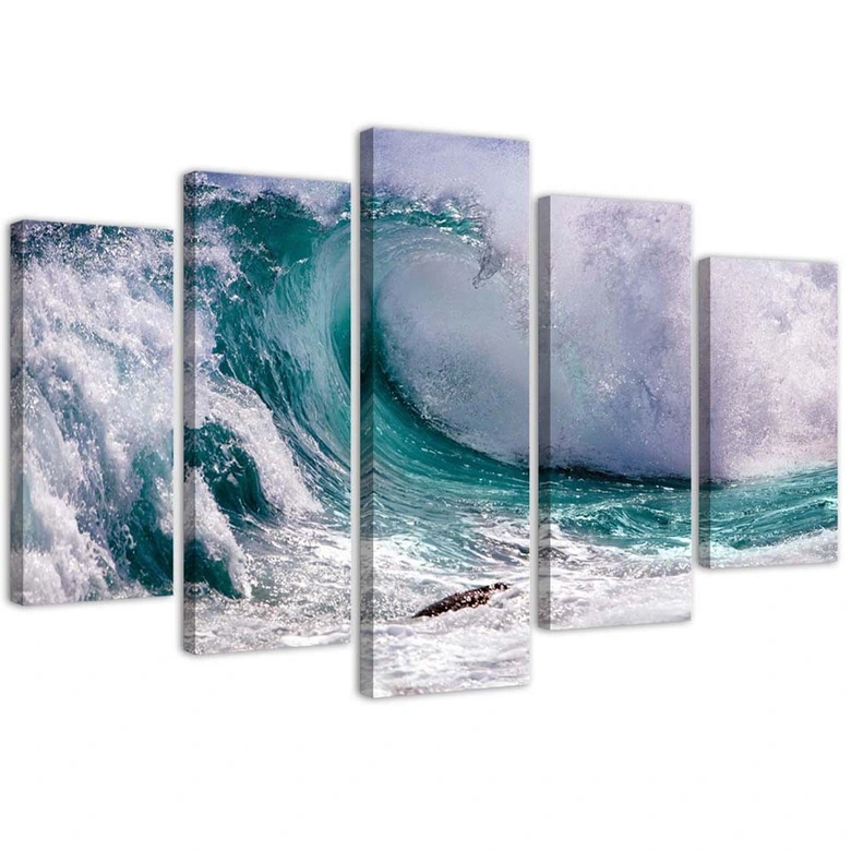 Leinwandbild 5 teilig, Natur Welle Meer 