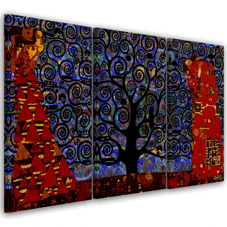 Leinwandbild 3 teilig, Blauer Baum des Lebens Abstraktion 