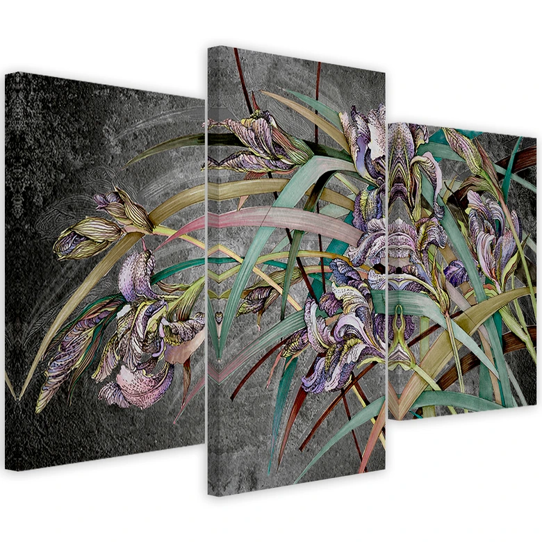 Leinwandbild 3 teilig, Iris Blumen im Wind 