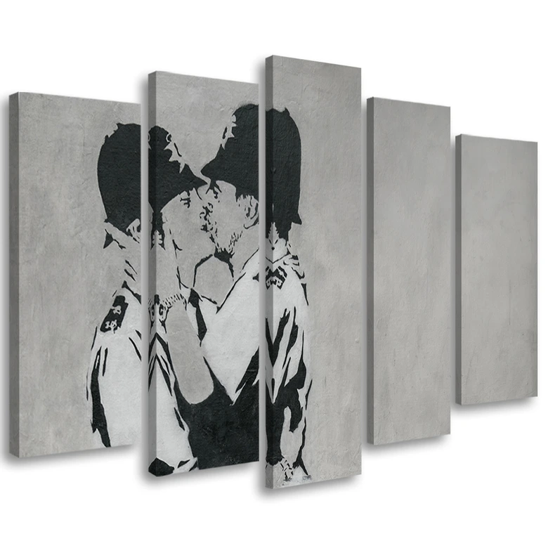 Impression sur toile en 5 parties, Banksy embrassant des policiers 