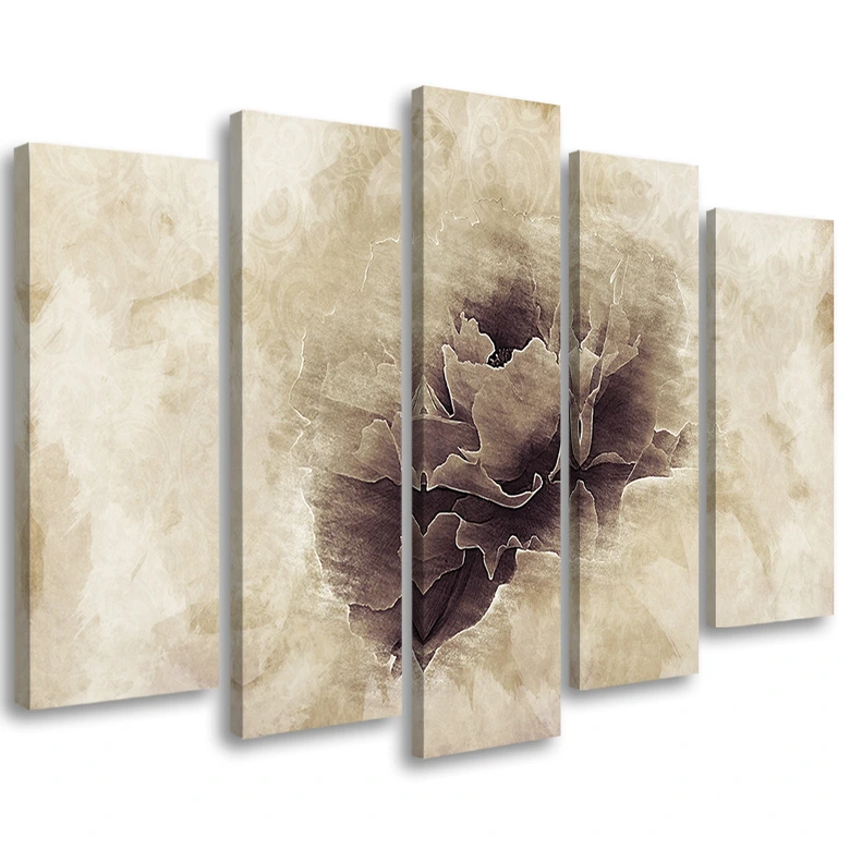 Leinwandbild 5 teilig, Rose Flower Vintage Beige 