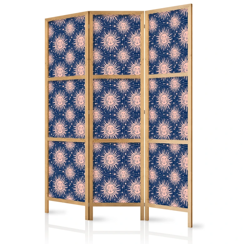 Japanischer Paravent, Raumteiler freistehend, Trennwand - Sunny Patterns: Repeating Sun Motif 