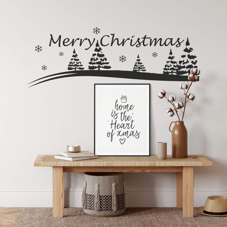 Wandtattoo Merry Christmas Winterlandschaft 