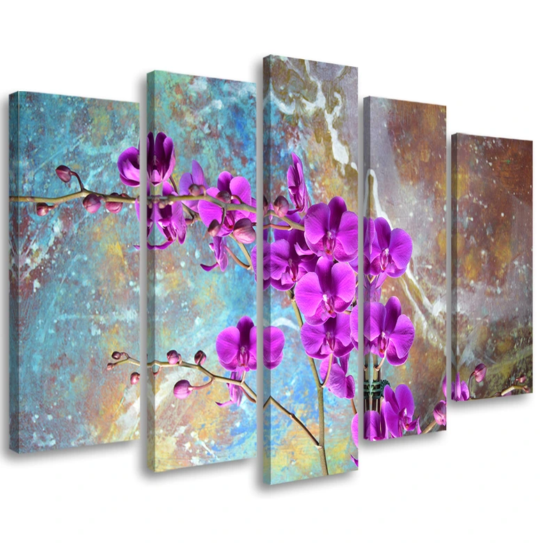 Leinwandbild 5 teilig, Orchidee Blumen Türkis 