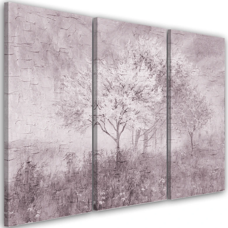 3-delige canvas print een bloeiende boom in de weide oud zwart-wit 
