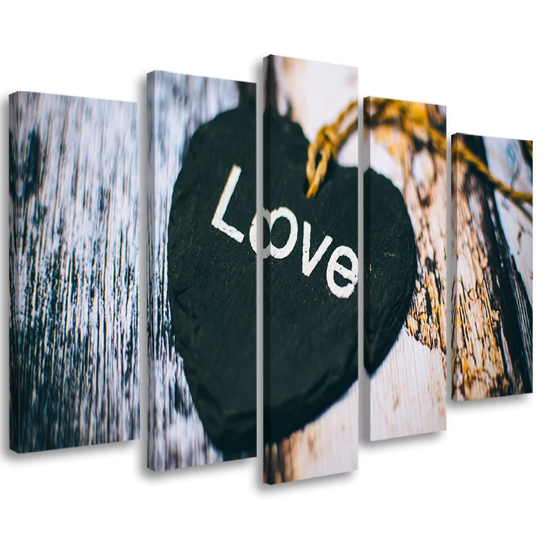 Wandbild 5-teilig, Herz Holz Love Shabby 