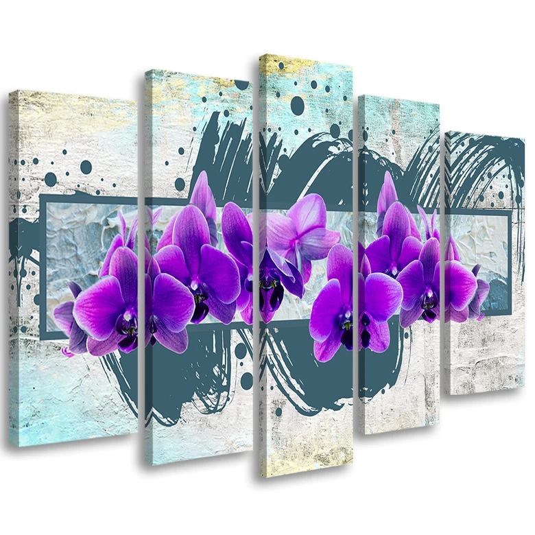 Leinwandbild 5 teilig, Lila Orchidee Blumen 