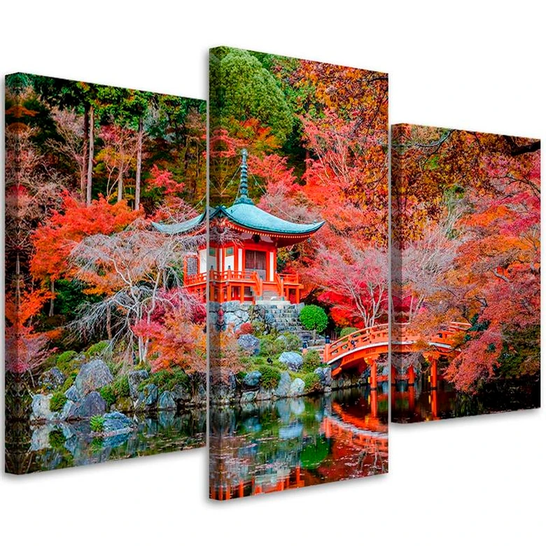 3-delige canvasprint, Japan rood landschap 
