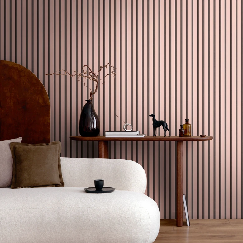 Carta da parati in tessuto non tessuto opaco in rosa e nero - Carta da parati moderna per ragazze con aspetto a pannelli 3D 