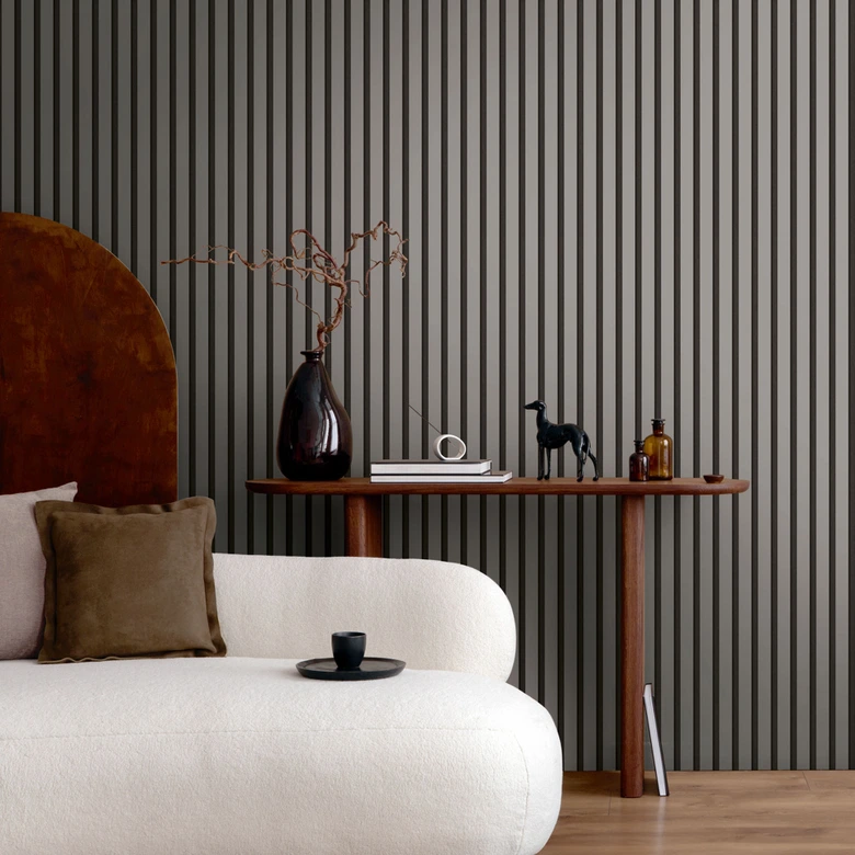 3D papier peint intissé Gris Noir Mat - papier peint moderne aspect bois lambrissé scandinave 