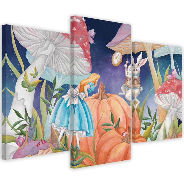 Leinwandbild 3 teilig, Little Alice im Land der Wunder 