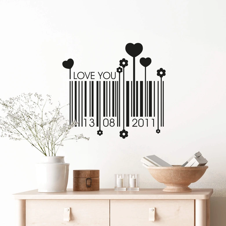 Love Date Barcode Wall Sticker 