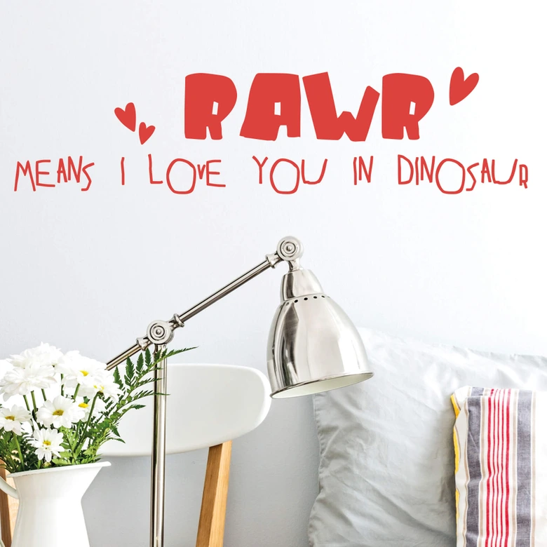 Muursticker Raws means I love you in dinosaur 