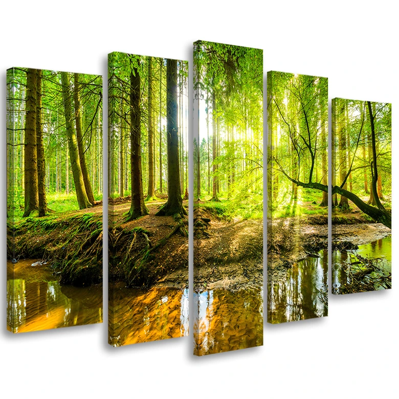 Leinwandbild 5 teilig, Waldsee Natur 