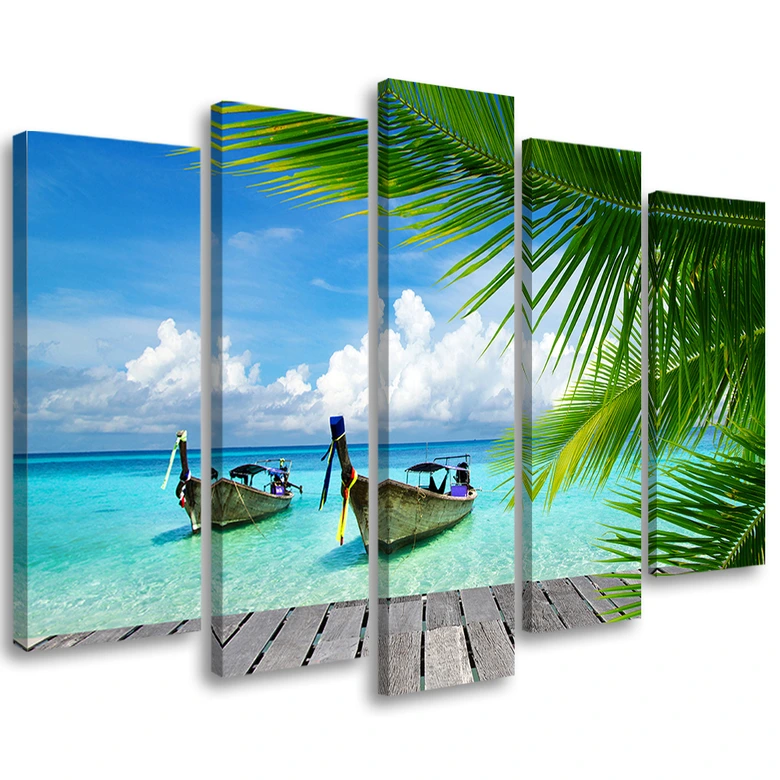 Leinwandbild 5 teilig, Tropischen Strand Meer Boote 