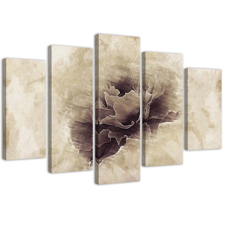 Leinwandbild 5 teilig, Rose Blume Beige Natur 