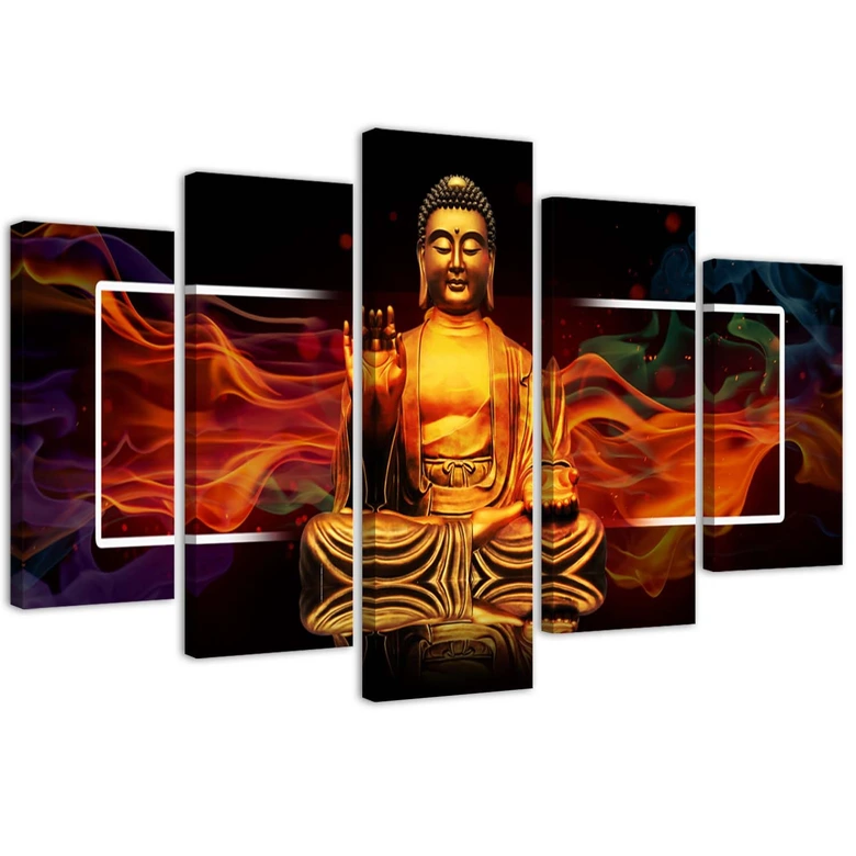 5-delige canvas print Boeddha gouden abstractie 