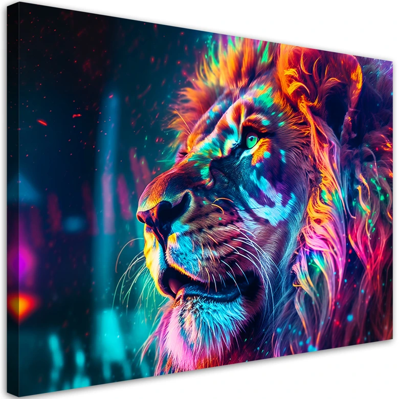 Leinwandbild, Neon Tier Löwe Ai 