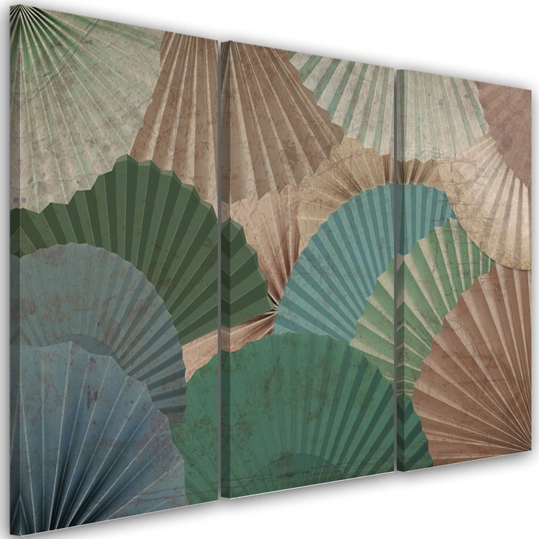 3-delige canvasprint, eenvoudige waaiers 