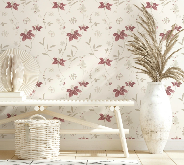Papiertapete Floral Romantisch in Weiß  