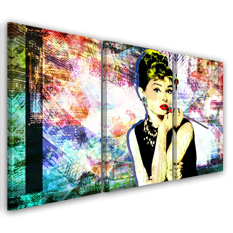 Leinwandbild 3-teilig, Audrey Hepburn Farbe 