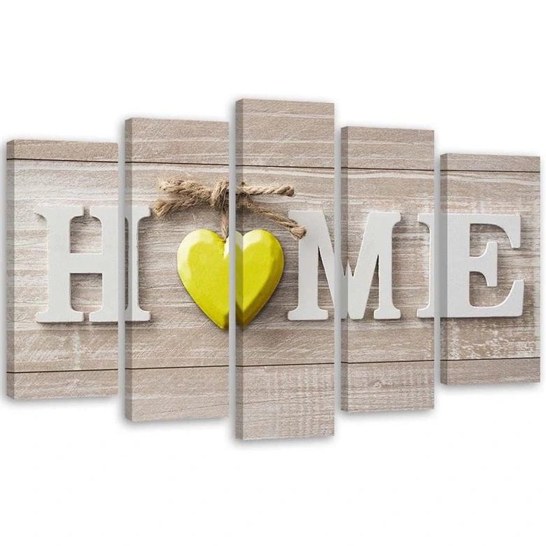 Leinwandbild 5 teilig, Home Haus Herz Holz Bretter 