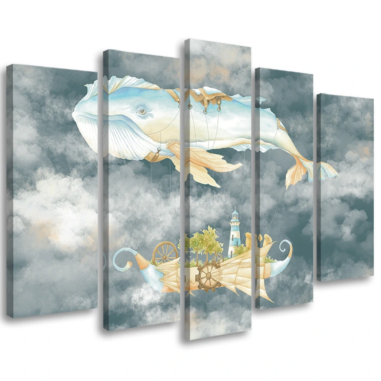Leinwandbild 5 teilig, Fliegerwal und Schiff 