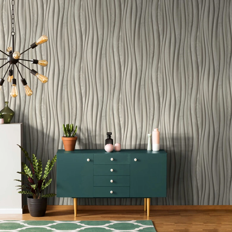 Papel pintado no tejido beige efecto madera 3D textura madera moderno  