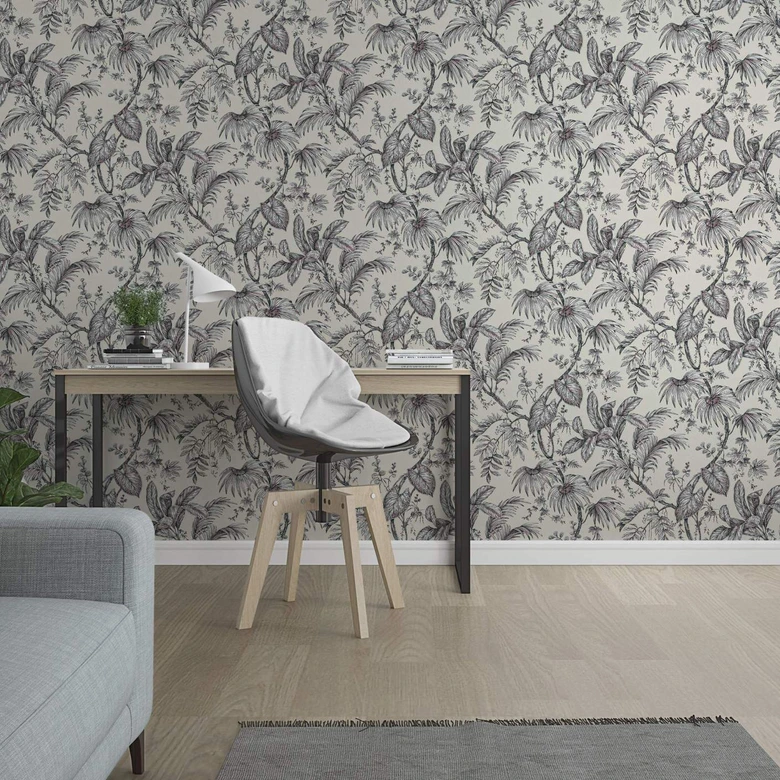 Vliestapete mit Pflanzen im Dschungel-Style beige, schwarz Floral 