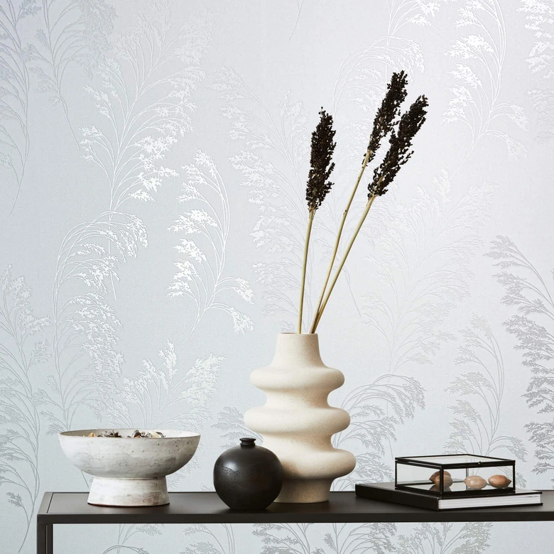 Vliestapete mit sanftem Blattmotiv weiß, pearl Floral 