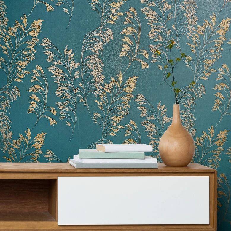Vliestapete mit sanftem Blattmotiv grün, silber Floral 