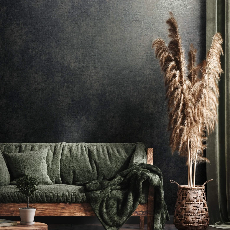 Effen behang, vliesbehang Novamur Jackie zwart 