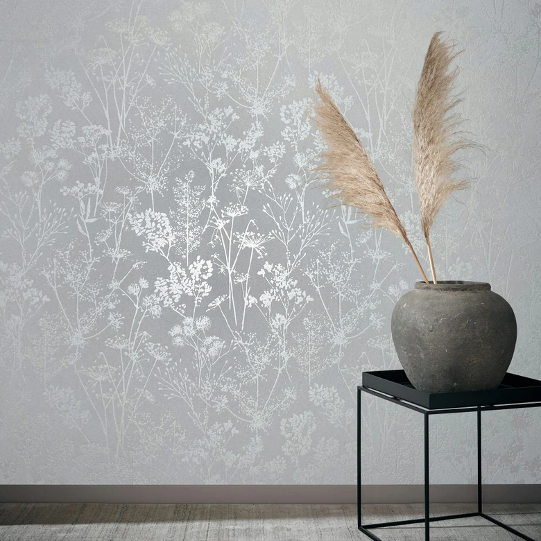 Papier peint intissé blanc motif feuilles floral nature  