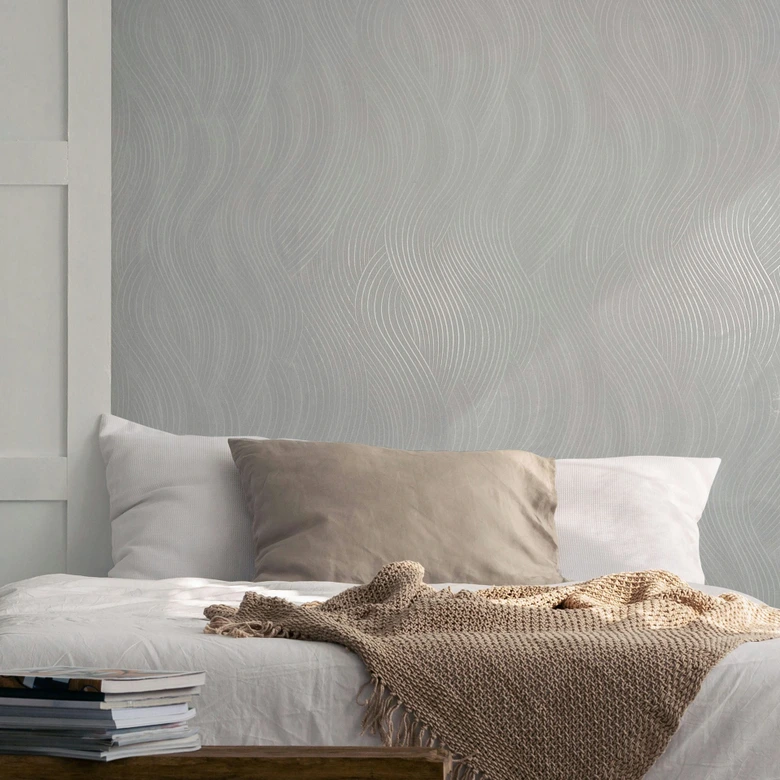 Papel pintado tejido-no tejido de color blanco ondulado textura gráfica moderna  