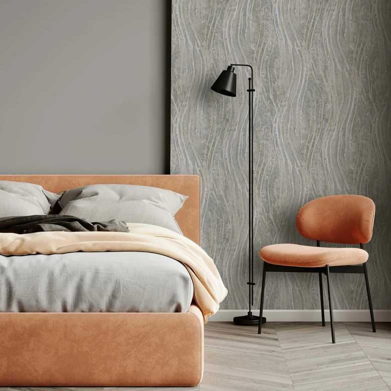Vliestapete Beton, Wellen Grafisch Modern in Grau 