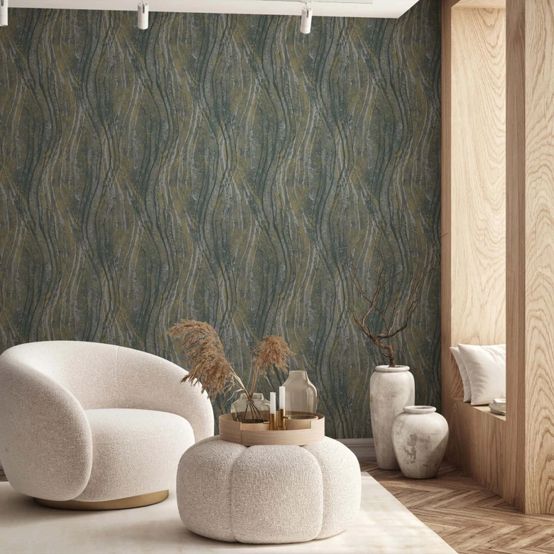 Icke-vävd tapet betong, vågor grafisk modern i grått 