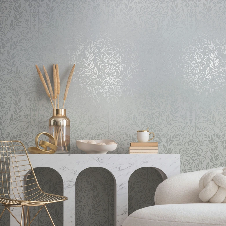 Icke-vävd tapet Ornament Floral Nature i vitt 