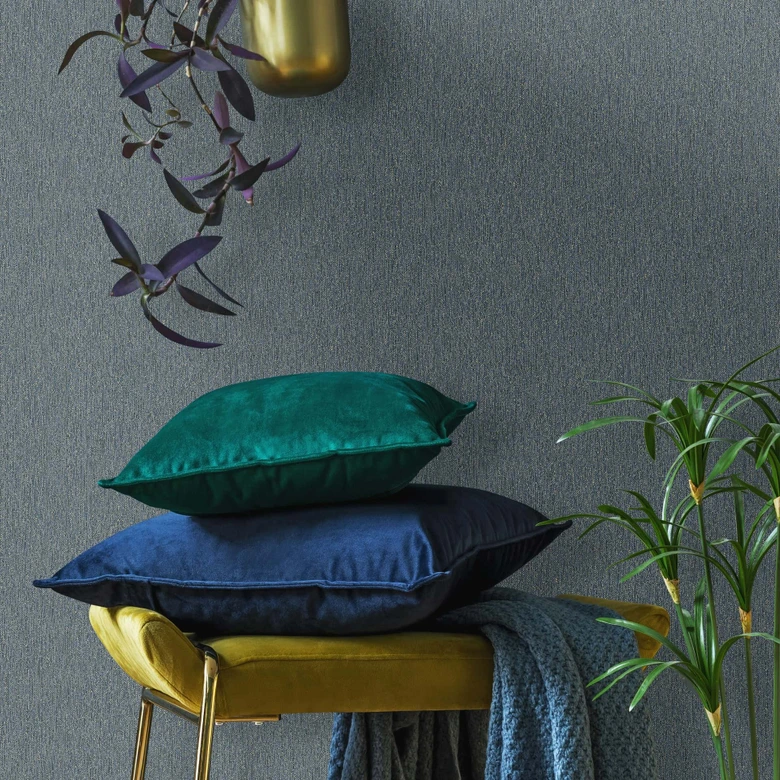 Papel pintado no tejido liso, textil liso clásico en azul 