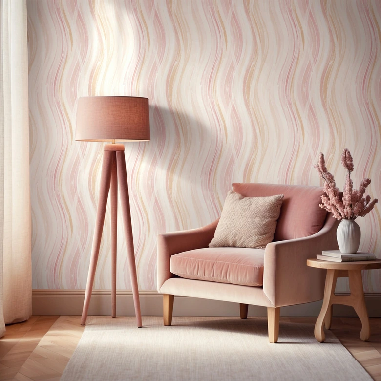 Papel pintado no tejido ondas, rayas gráfico moderno mate en blanco rojo 