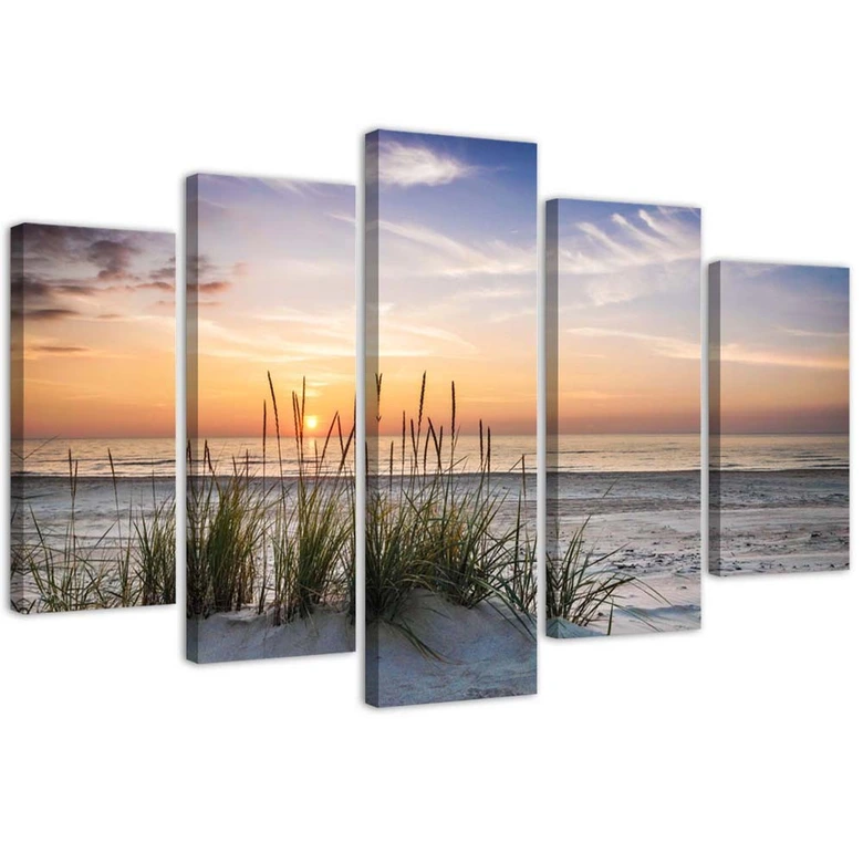 Leinwandbild 5 teilig, Meer Strand Sonnenuntergang 