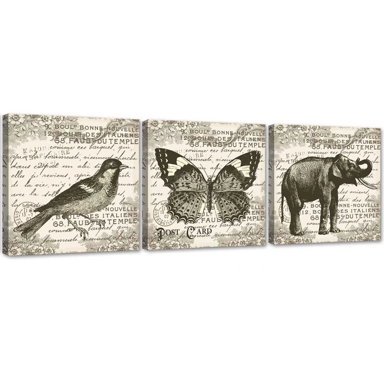 Leinwandbild 3-teilig, Tiere Retro 