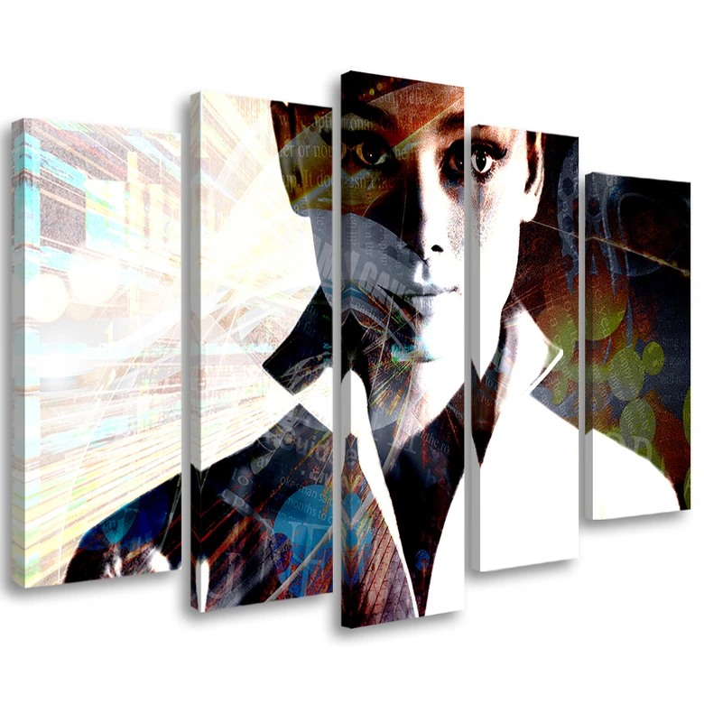 Lærredstryk 5 dele, Audrey Hepburn 