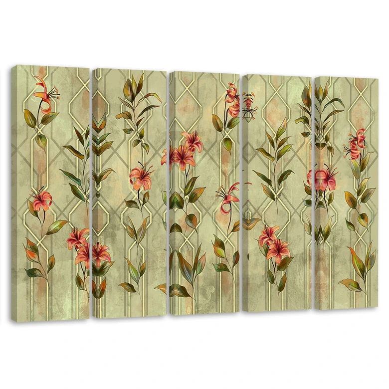 Leinwandbild 5 teilig, Lilia gelbe Blume 